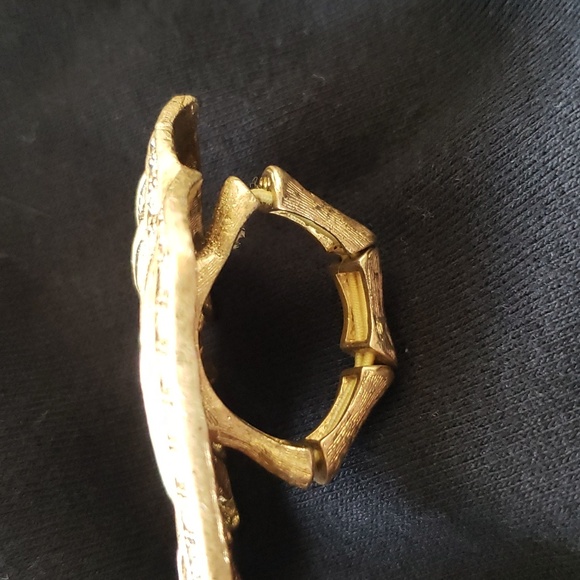 Angel wings gold and diamond large chunky ring w stretchy band signed - Picture 5 of 11